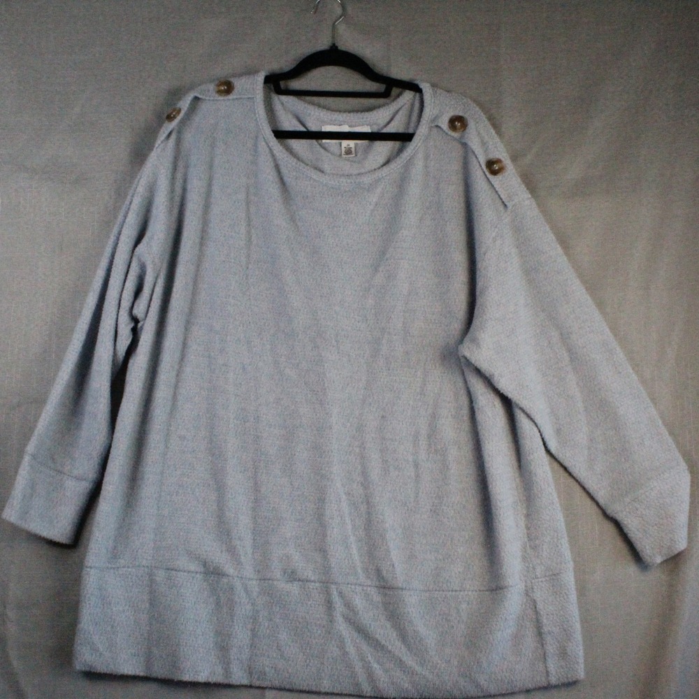 French Laundry Blue Knit Shoulder Button Sweater 2X Coastal Grandma Minimalist